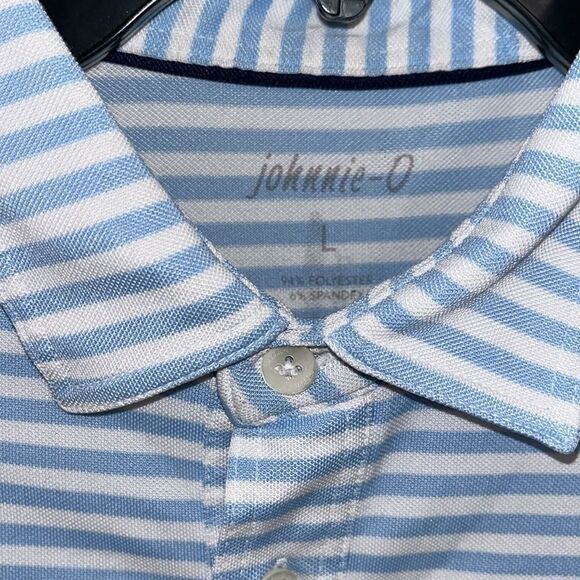 Johnnie-O Syracuse Orange polo golf shirt Blue white stripe poly/spandex L - Picture 4 of 6